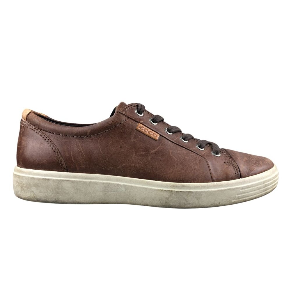 Ecco Men's Size 7 Soft 7 Brown Leather Low Top Closed Toe Casual Sneakers Shoes